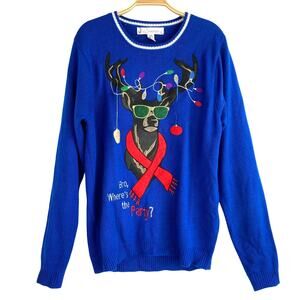 Jolly Sweaters Ugly Christmas Sweater Men Women M Blue Reindeer Party Bro Funny